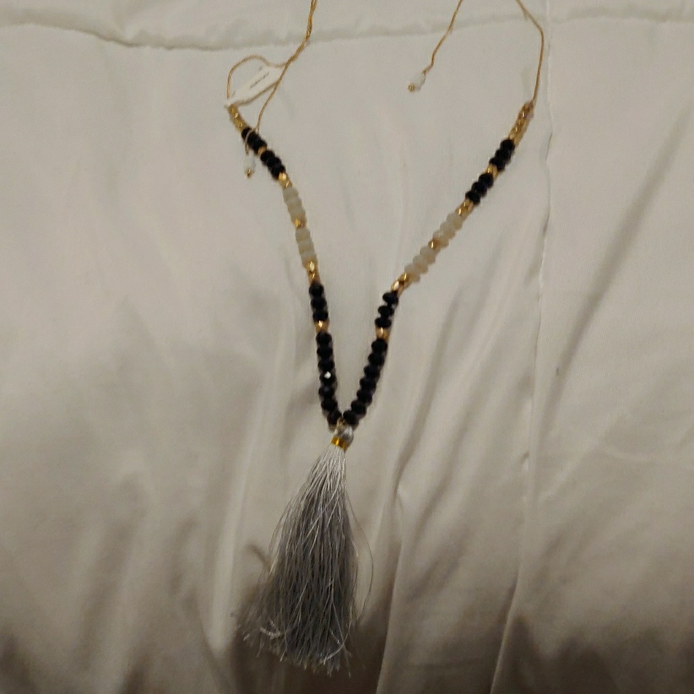 Grey fringe necklace